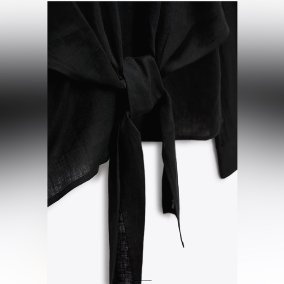 Zara NWT Black Linen Shirt With Knot size S - Picture 8 of 8